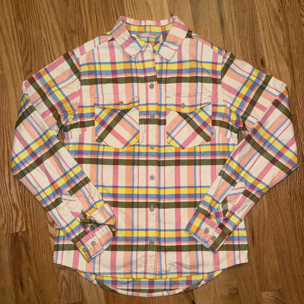 Stio Women’s Organic Cotton Plaid Flannel Long Sleeve Button Down Shirt Small